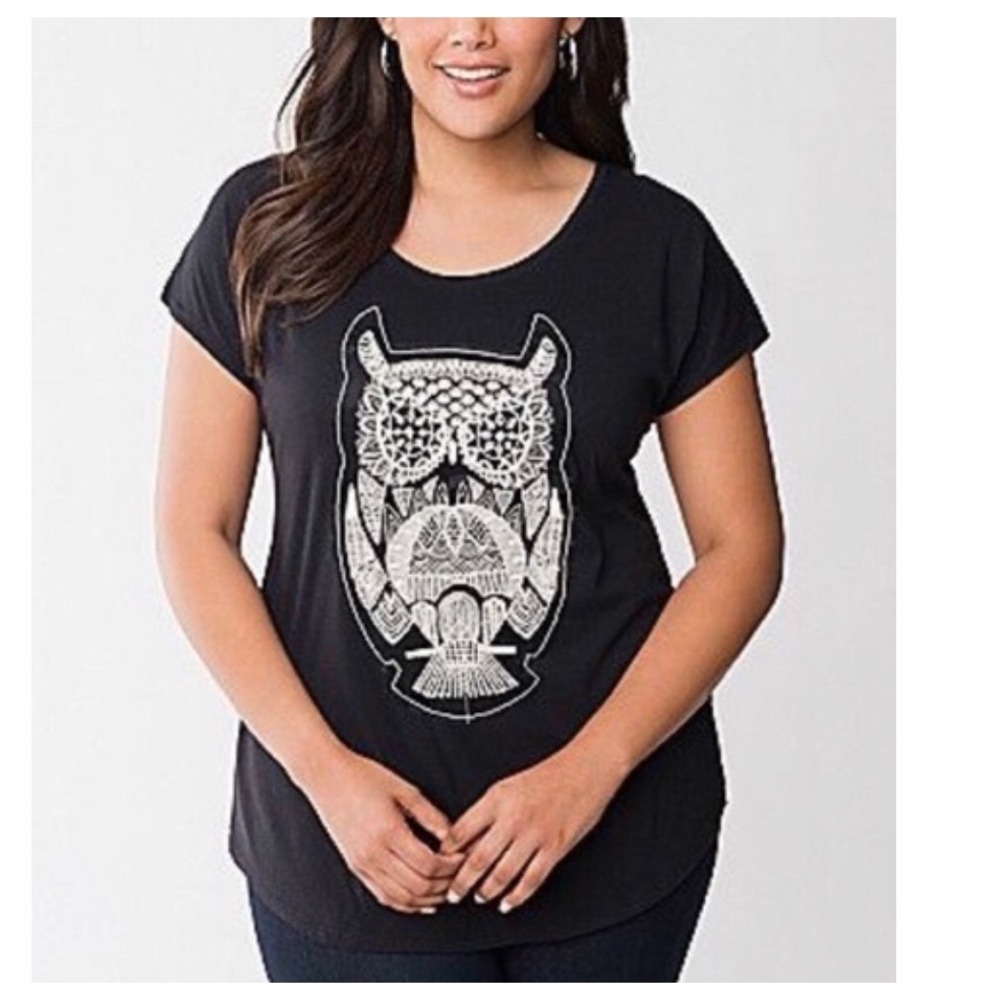 Lane Bryant Black Lace Owl Dolman Sleeve Tee Shirt Plus Size 14/16-Whimsical